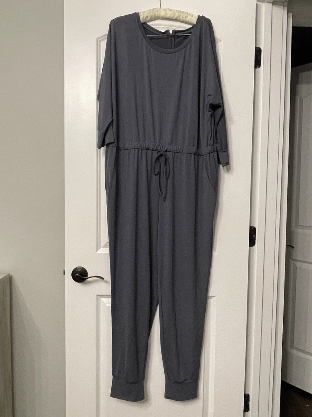 H by Halston Women Gray Drawstring Jogger Jumpsuit Romper Pockets Size 1XP